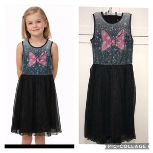 Sparkly Black and Pink Bow Kids Dress